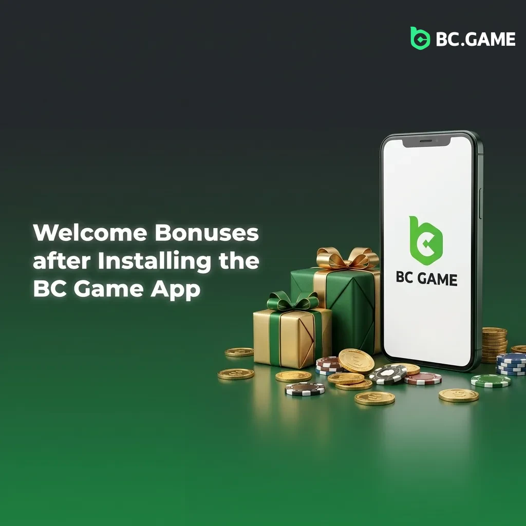 BC Game 380% welcome bonus package showing deposit matches, free spins, and sports bets for Indian mobile users