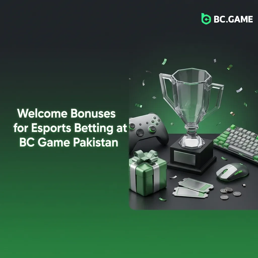 BC Game Pakistan welcome bonus offer showing 380% bonus up to PKR 5,586,140 for esports betting with registration steps