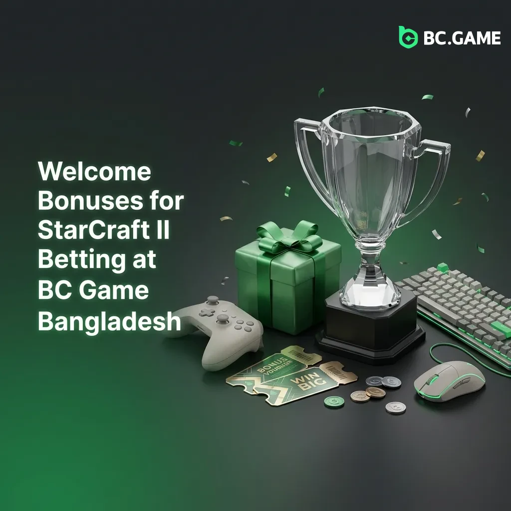 BC Game Bangladesh welcome bonus interface showing 380% package for StarCraft II betting with BDT currency display