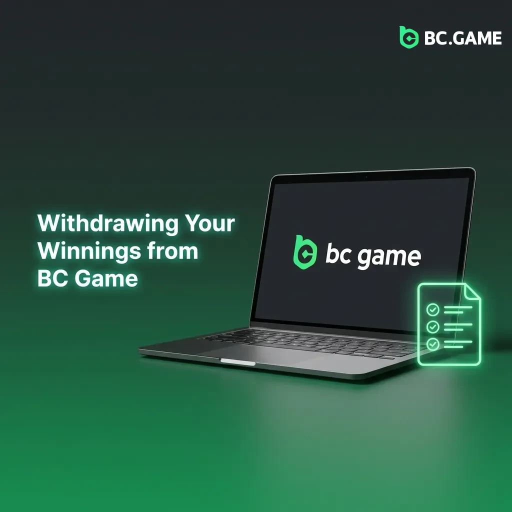 BC Game withdrawal process showing account menu, payment method selection, amount entry, and transaction tracking steps