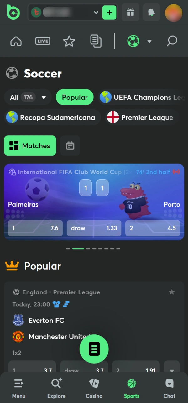 Select a specific match for your bet on the BC Game Android.
