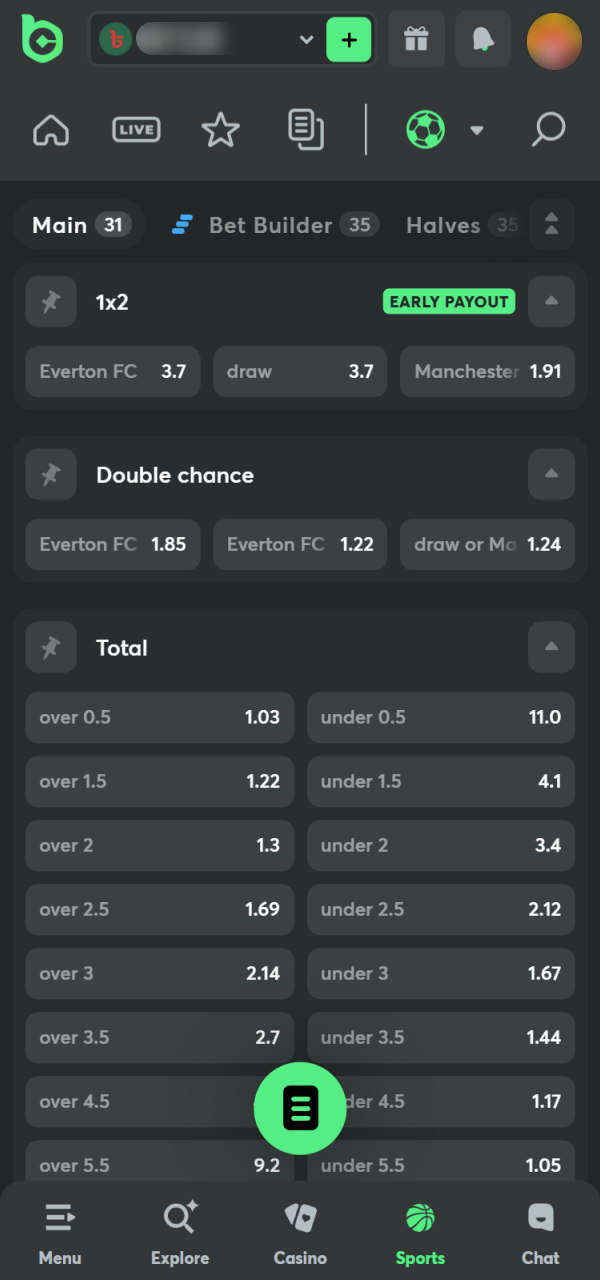 Pick the best odds to form a bet on BC Game Android.