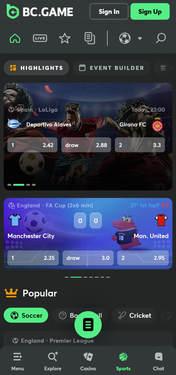 Place mobile bets on various sports via the BC Game Android.