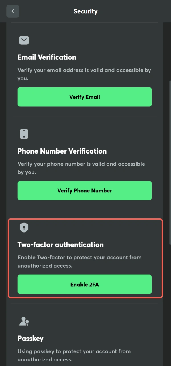 Set up a fingerprint for a faster BC Game Android login next time.