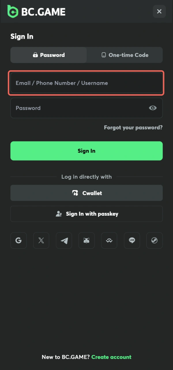 Input your personal Login credentials into the BC Game Android tool.