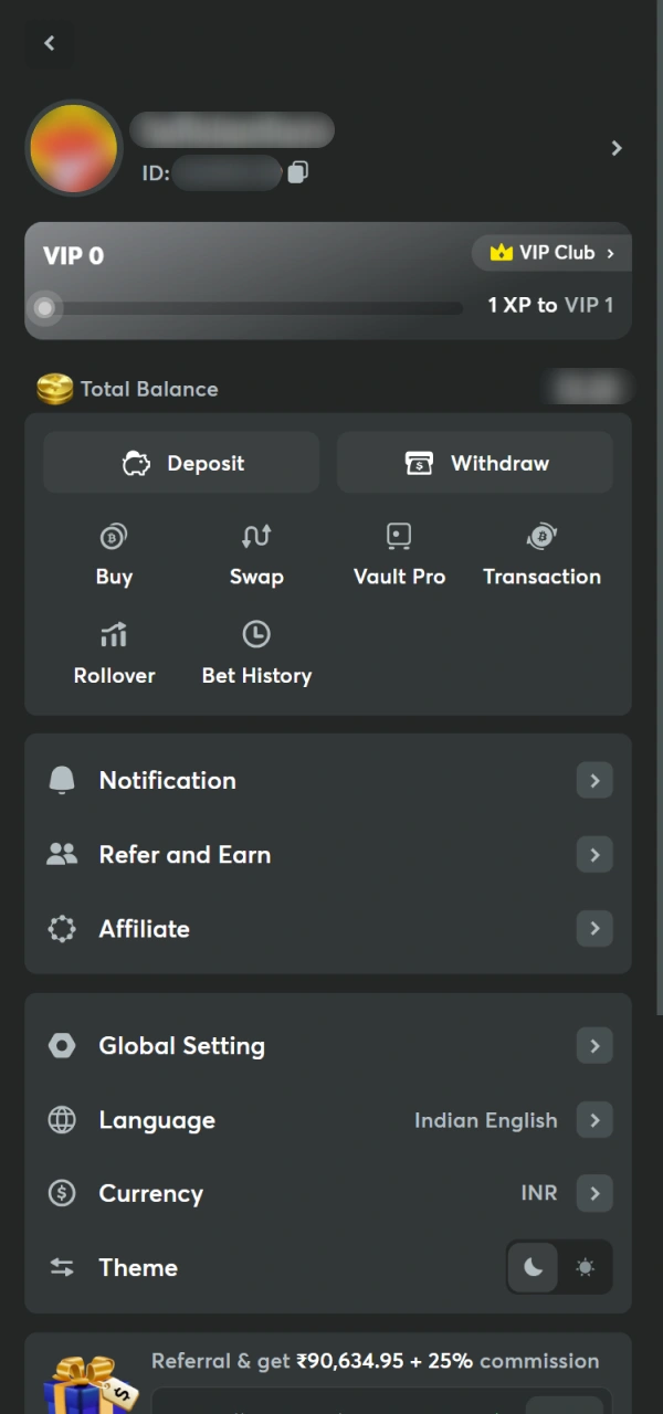 Access your profile after a successful BC Game Android Login.