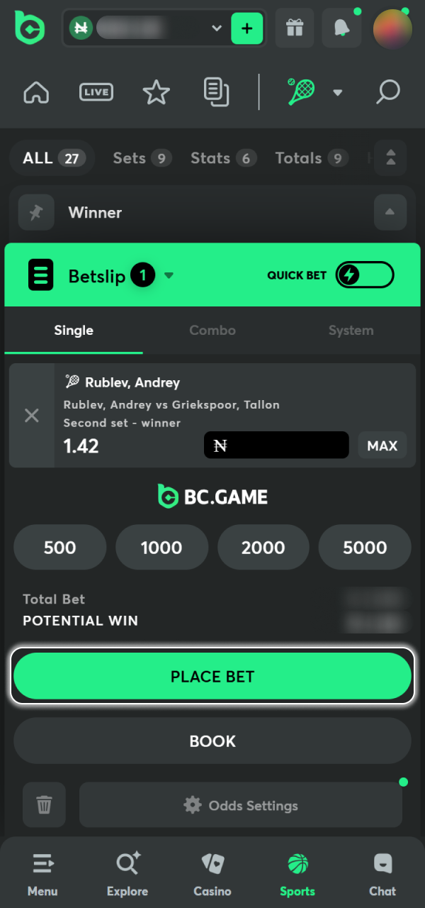 Finalize your bet and monitor your progress using BC Game Android.