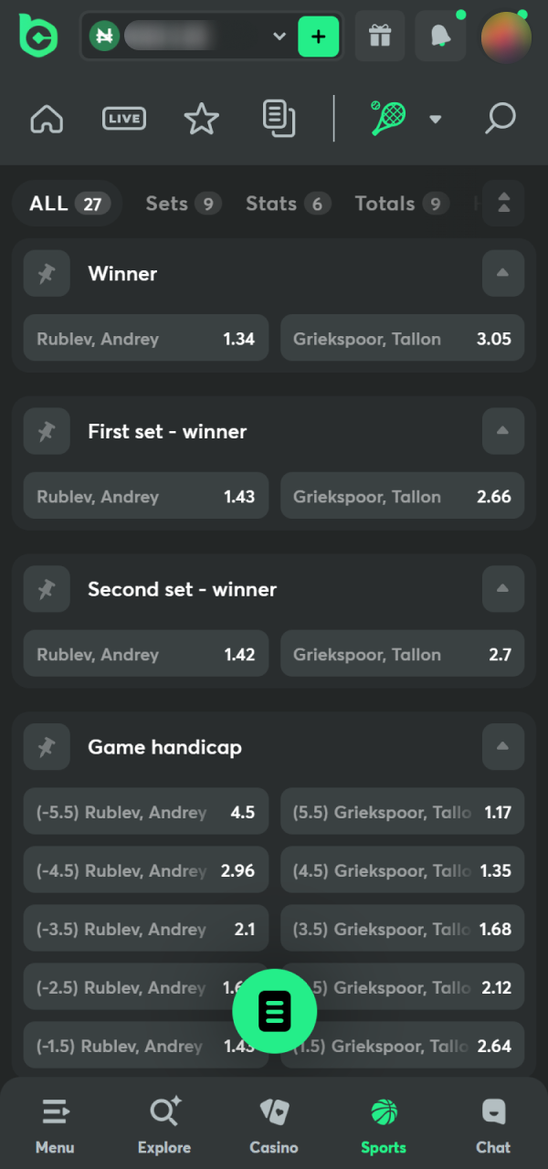 Choose favorable odds and manage your bet slip on BC Game Android.