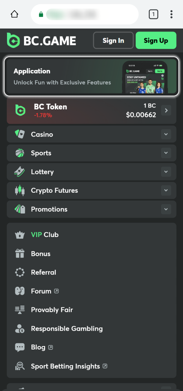 Tap the button to get the BC Game Android application setup.