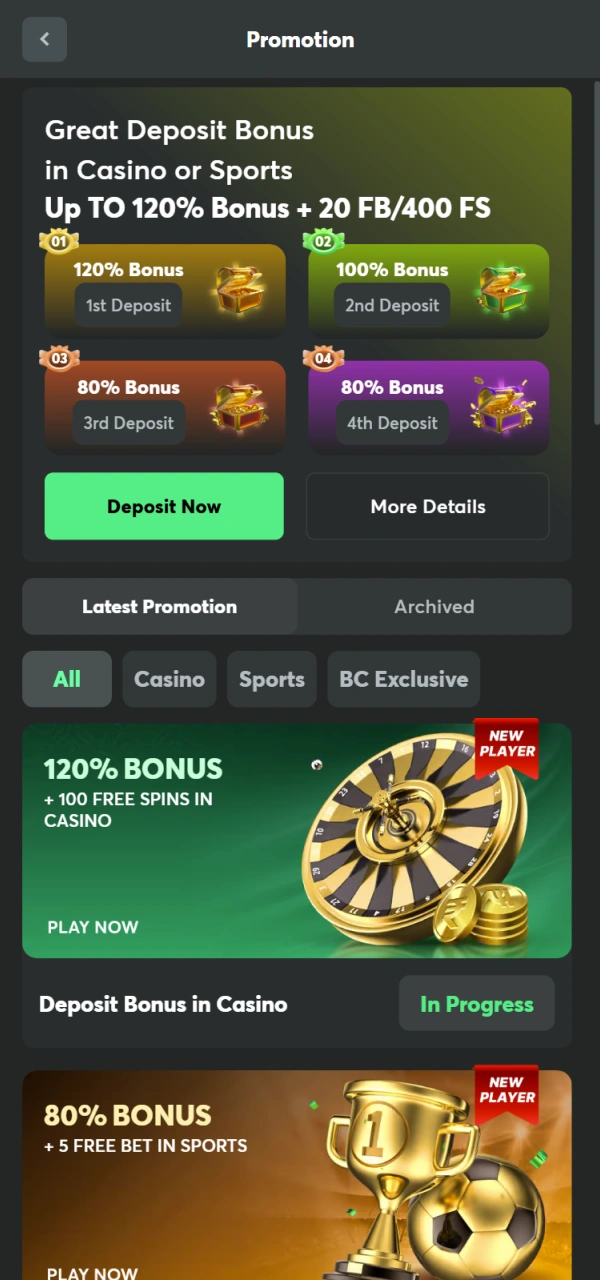 Activate a generous welcome bonus to play on BC Game Android today.