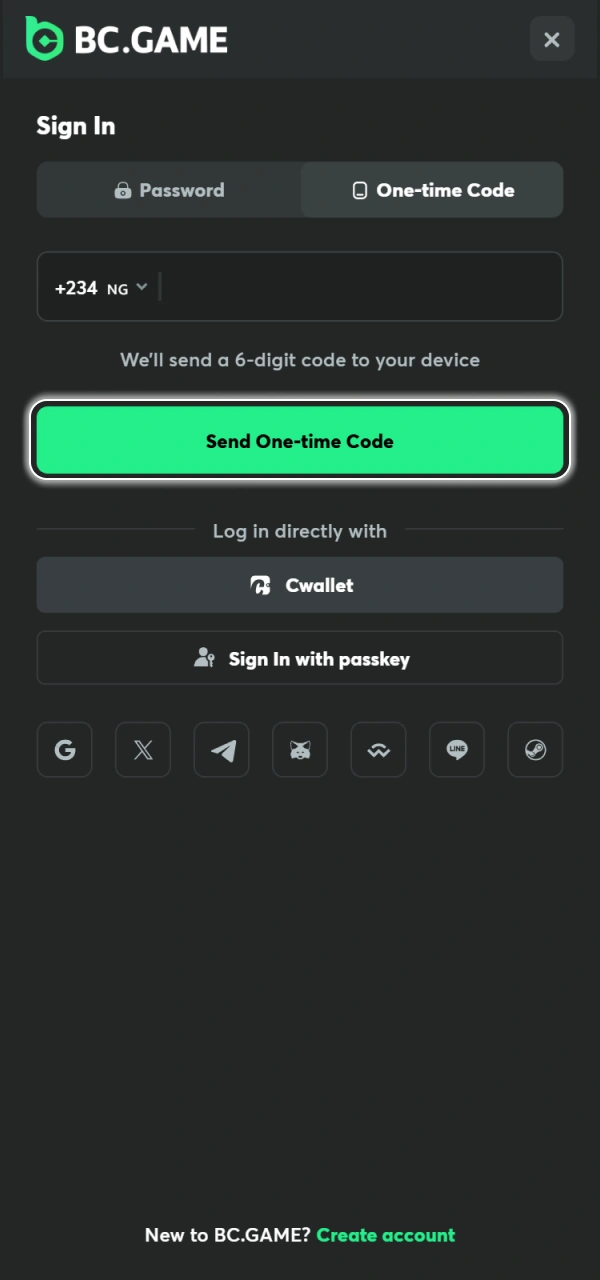Provide the security code for a safe log in on BC Game Android.