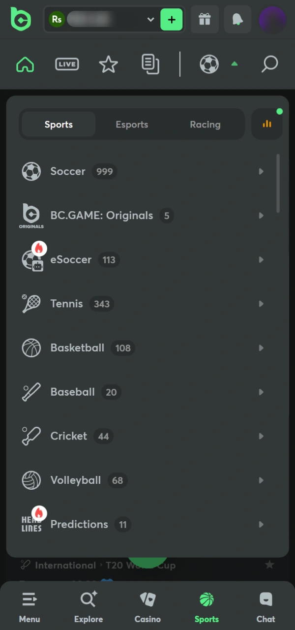 Choose a match for your Bet on the BC Game Android App.