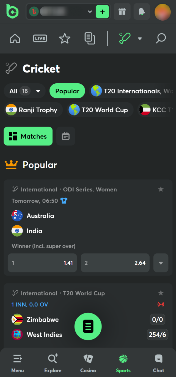 Choose an exciting match for betting in the BC Game App interface.