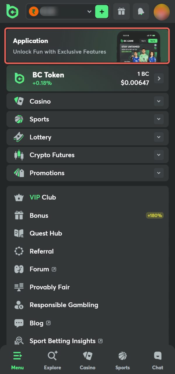 Initiate the BC Game iOS App acquisition on the official page.