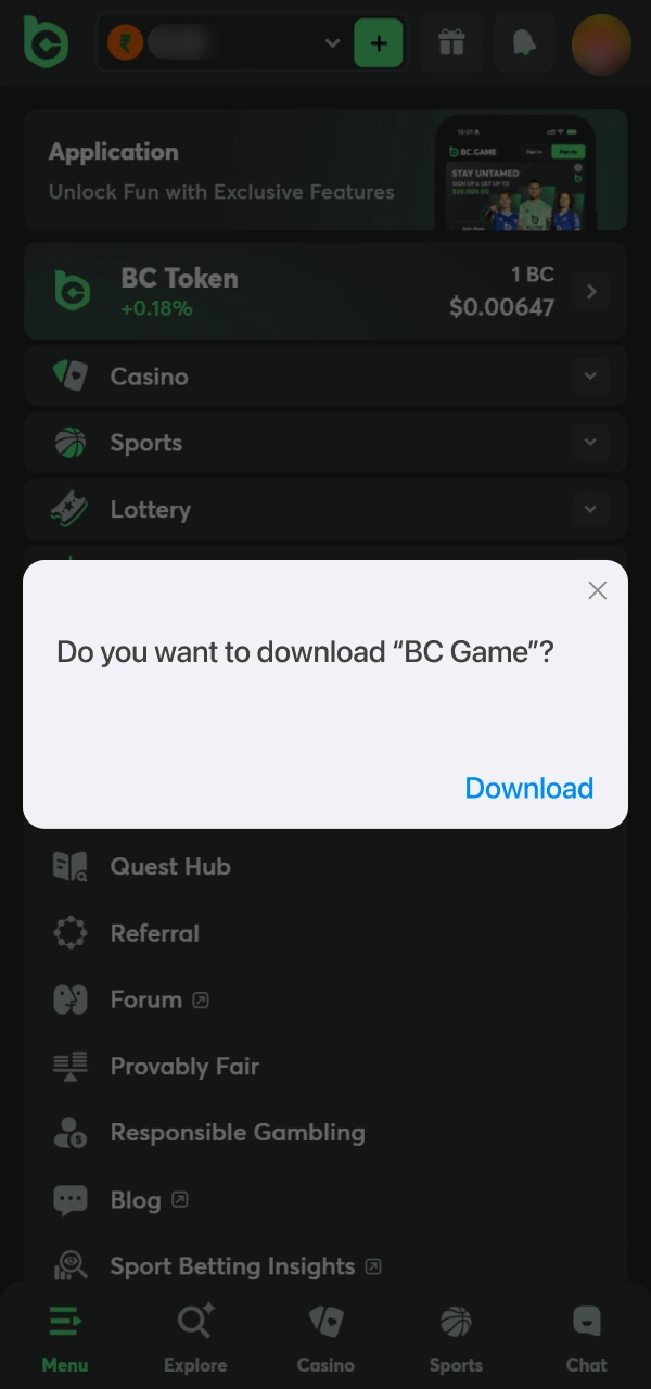 Navigate to the BC Game iOS App setup section for mobile.