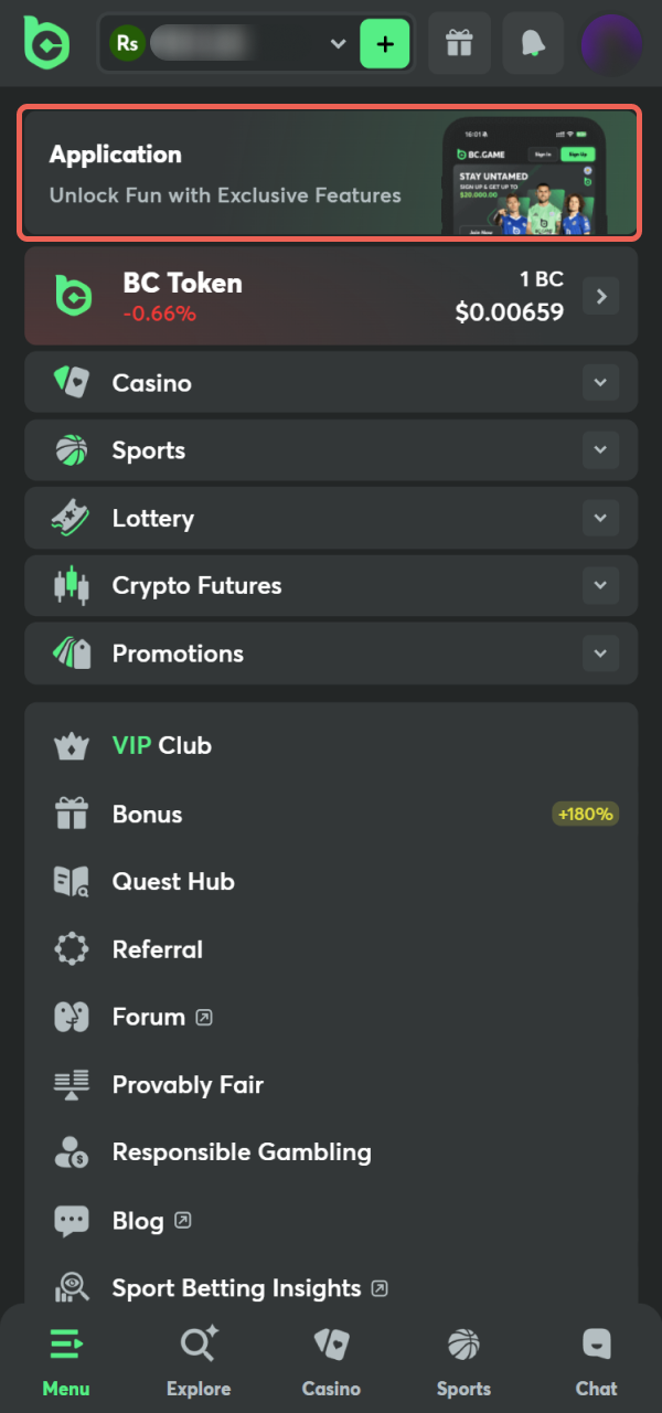Initiate the BC Game iOS App acquisition on the official page.