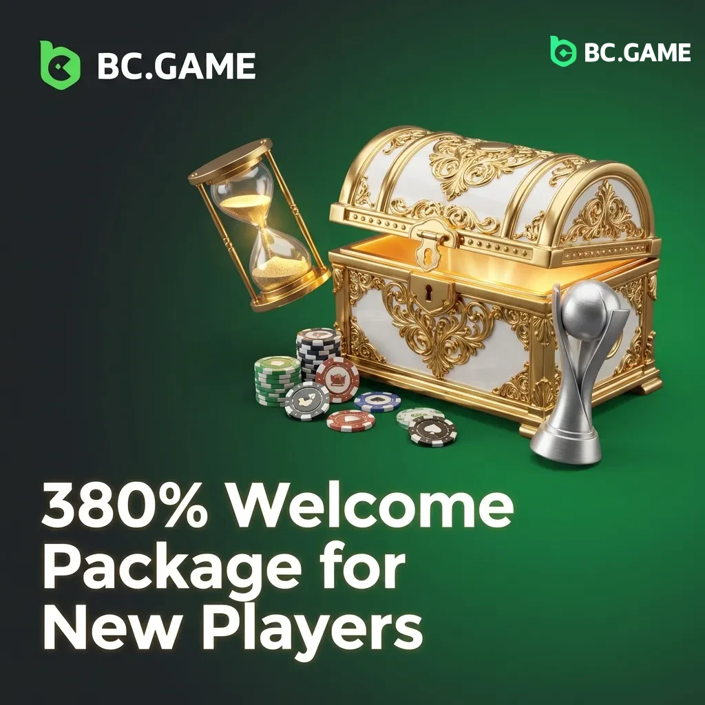 BC Game 380% welcome bonus offer up to BDT 2.4M plus free bets for new players with casino and sports betting options