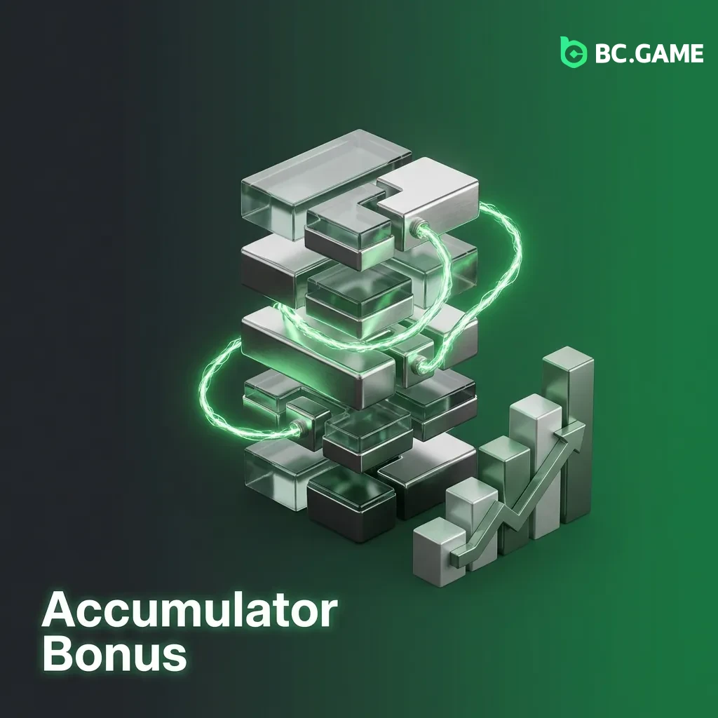 Accumulator bet slip showing multiple selections with percentage bonus increasing from 5% to 50% based on number of picks