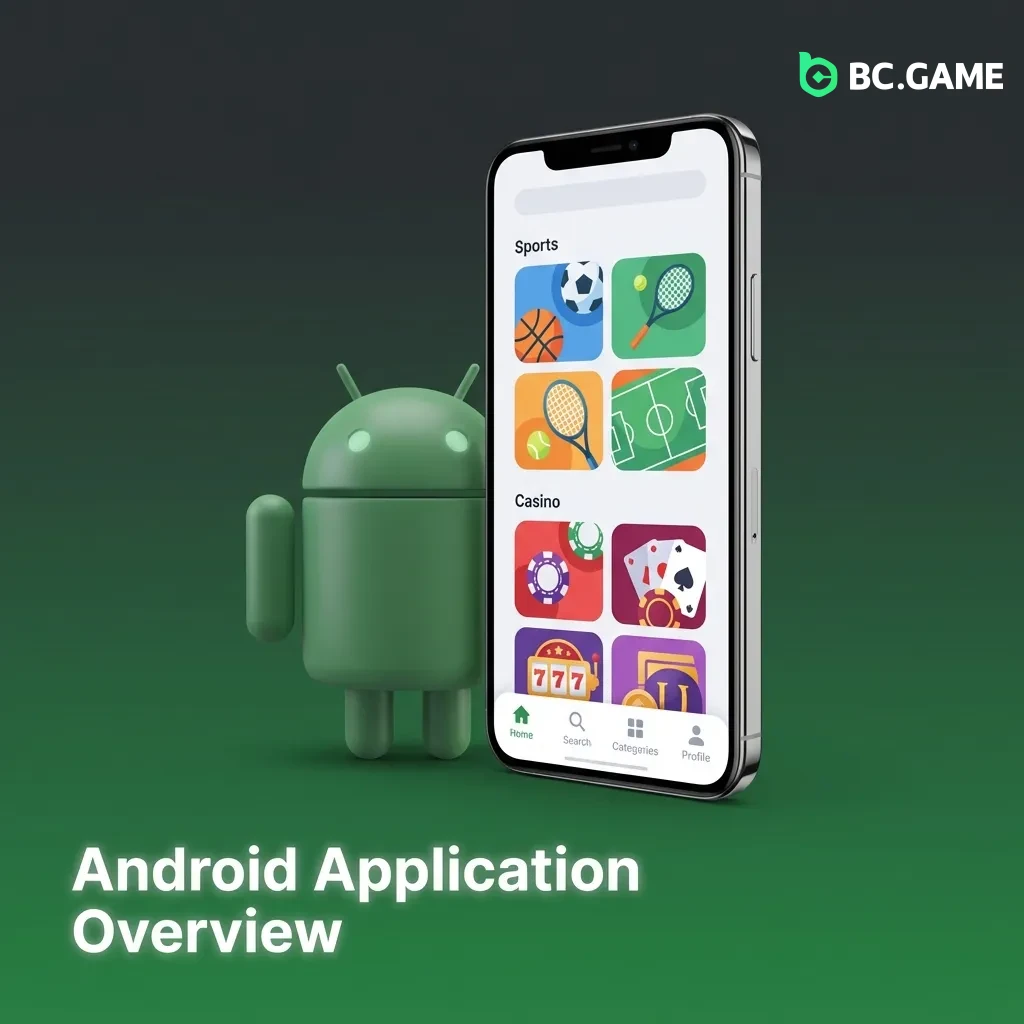 Android mobile app interface showing betting and casino games, compatible with Android 5.0 and higher devices