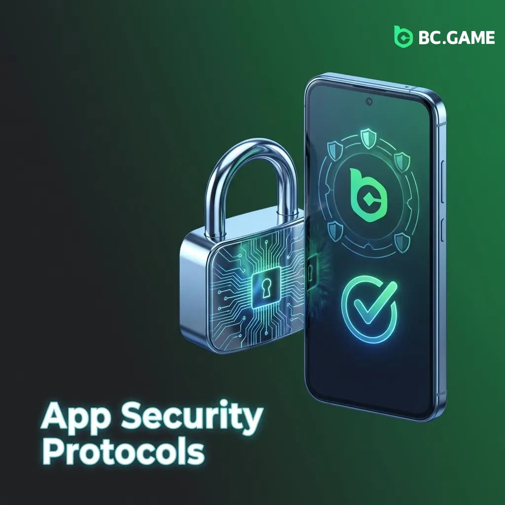 Padlock icon with shield displaying encryption symbols, representing app security features and data protection measures.