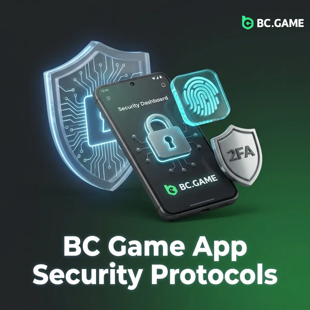 BC Game app showcasing secure login with 256-bit SSL encryption, two-factor authentication, and biometric security features