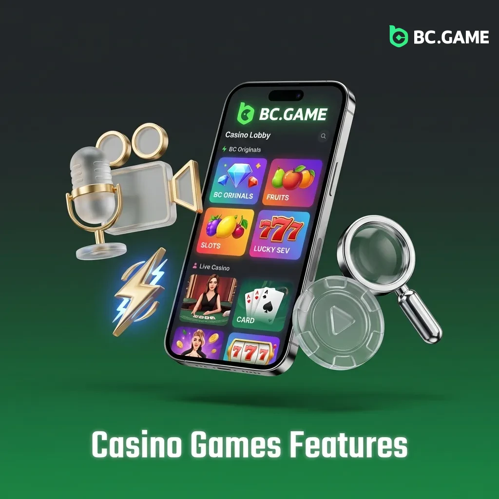 Casino gaming interface showing slots, table games, and live dealer options with search filters and provider logos