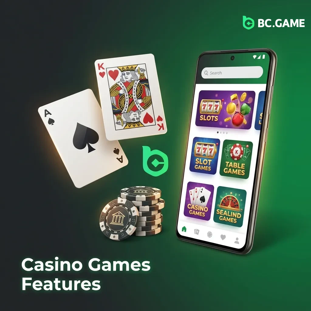 Casino game selection showing slots, table games, and live dealer options with popular titles and easy navigation
