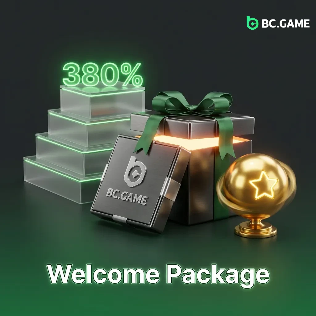 Casino welcome bonus package showing 380% match up to INR 1.8M plus free bets and spins for new players