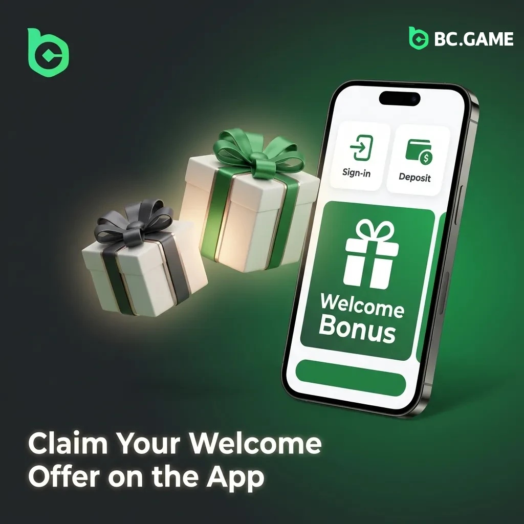 Mobile app interface showing welcome bonus claim process with deposit and promotion screens