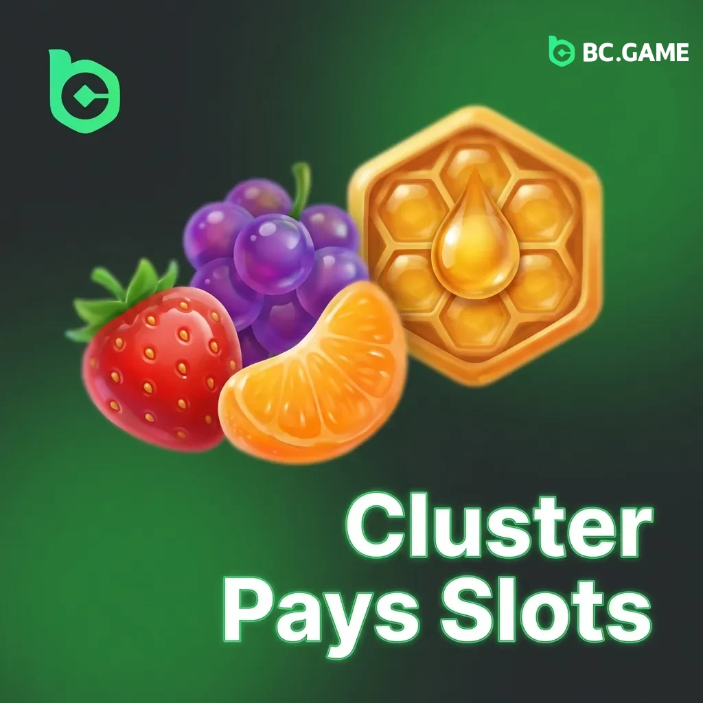 Colorful cluster pays slot game symbols grouped together showing cascade mechanics and multiplier features