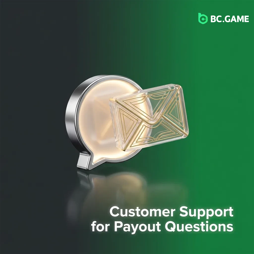 Customer support contact options for BC.Game payout assistance including live chat, email, and social media channels.
