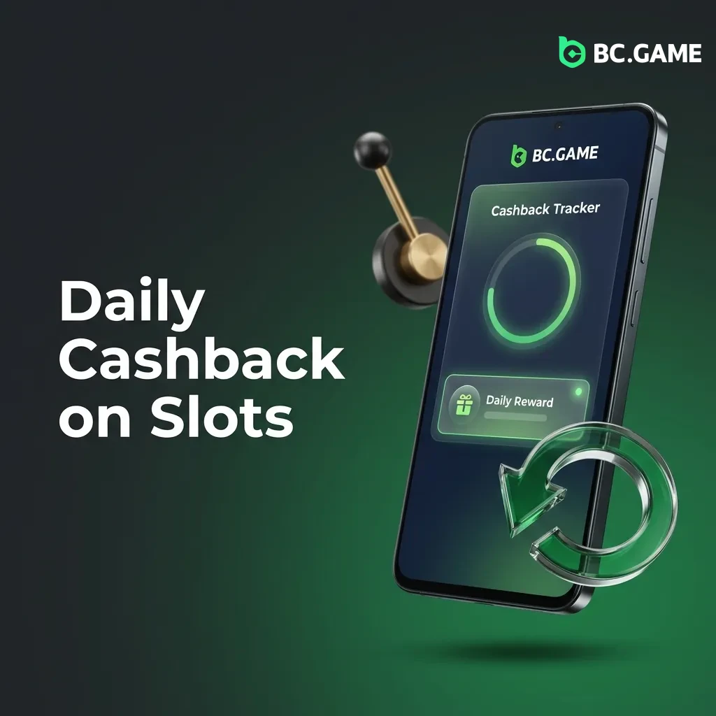 Daily slot cashback promotion offering up to 10% returns on losses with no wagering requirements for registered users.