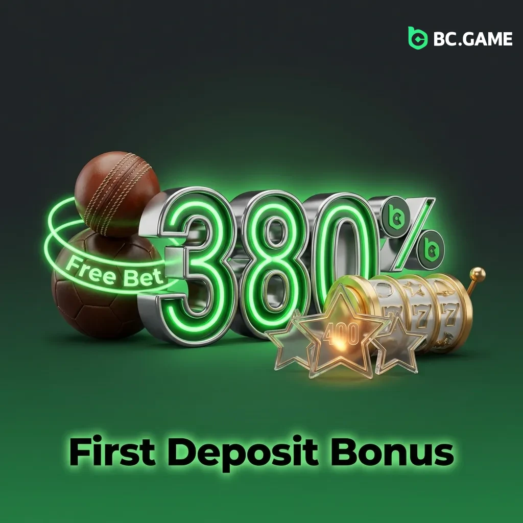BC Game welcome bonus offering 380% match up to ₹18 lakh plus free bets and spins for new players' first deposit