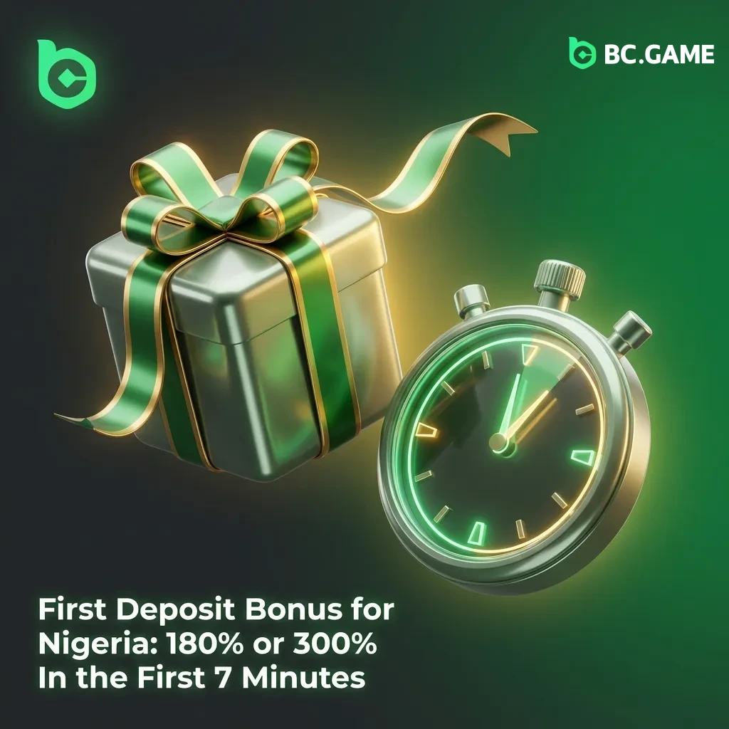Nigeria first deposit bonus: 180% standard or 300% if deposited within 7 minutes of signup, minimum ₦5,000 deposit required