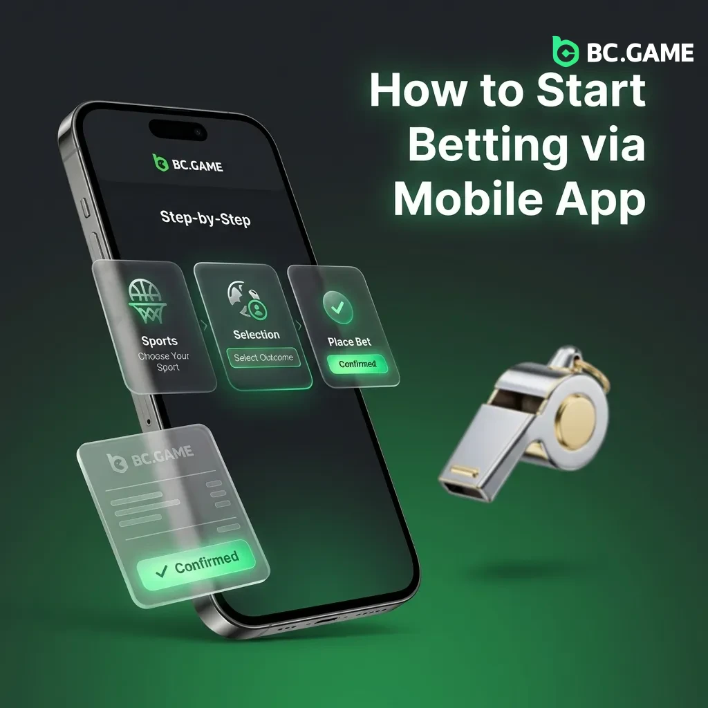 Mobile phone screen showing BC Game app sportsbook interface with betting slip and odds displayed