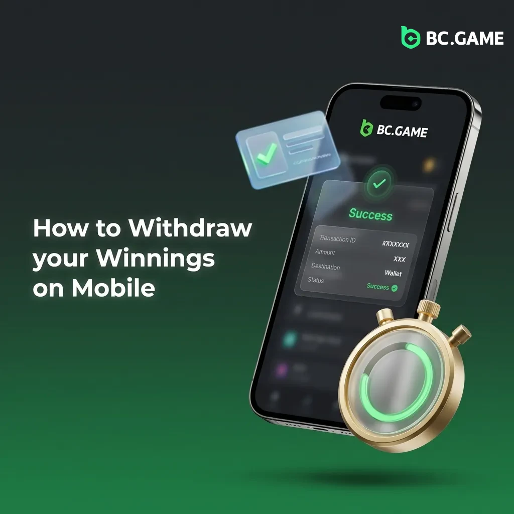 Mobile screen showing BC Game withdrawal process with payment methods and amount entry fields