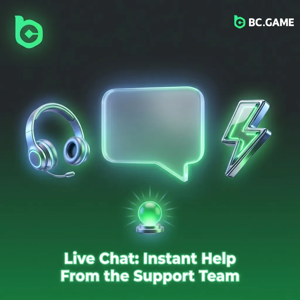 BC Game live chat interface showing chat bubble icon and support menu for instant customer assistance