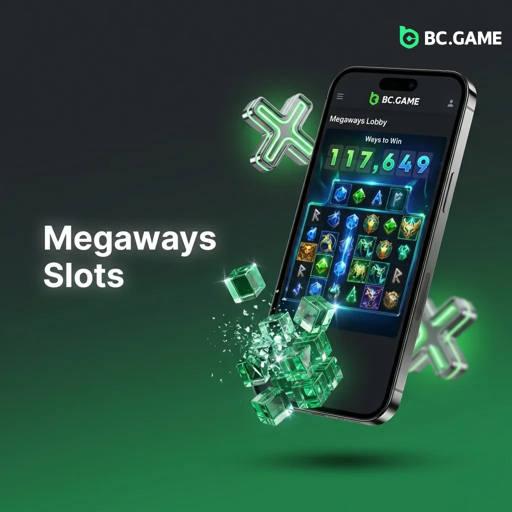 Megaways slot machine interface showing randomized reels with cascading symbols and multiple winning paylines