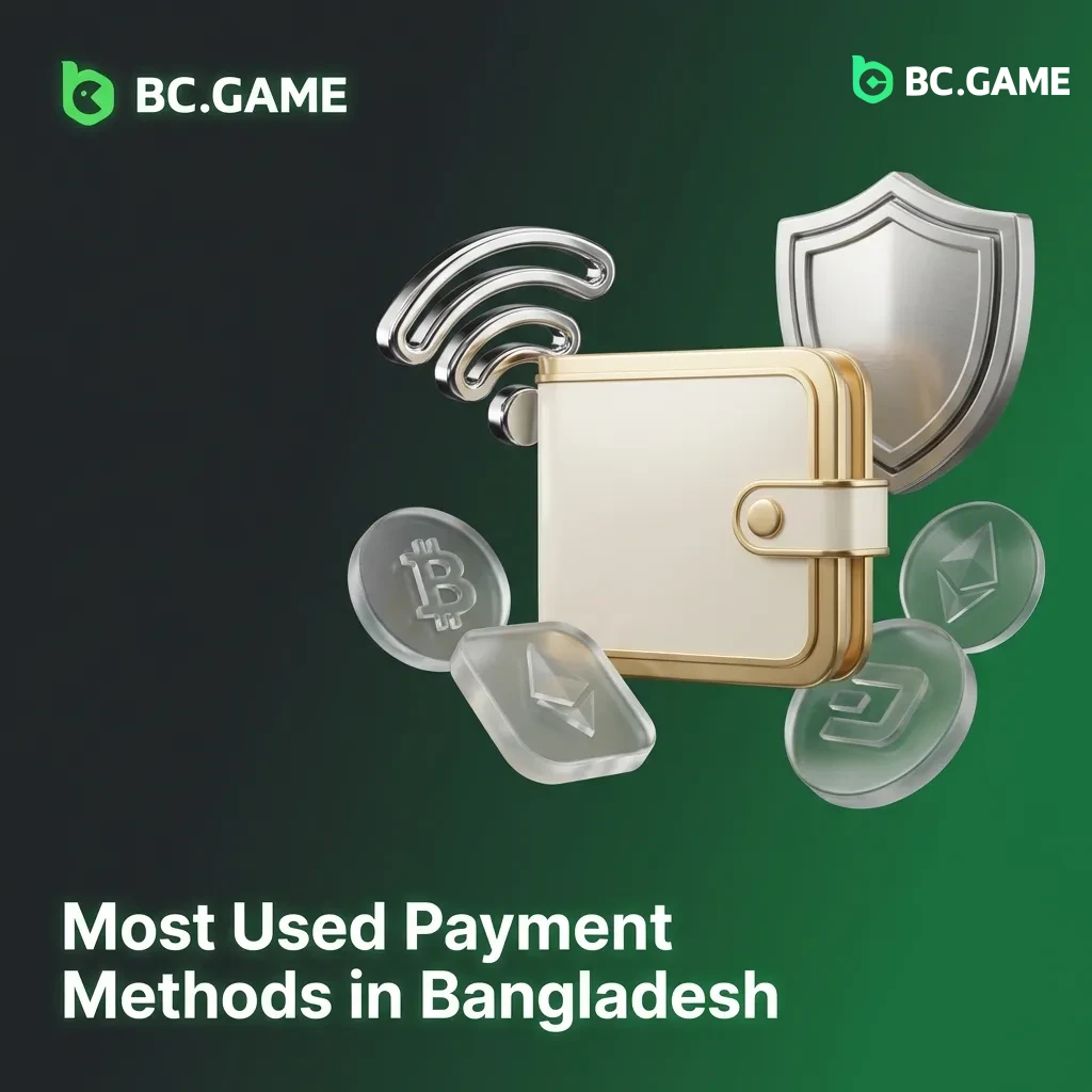 Icons showing popular Bangladesh payment methods: Nagad, bKash, Rocket mobile wallets, and cryptocurrency symbols.