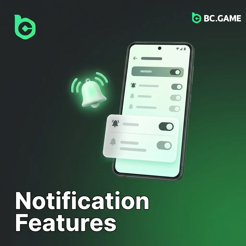 Cricket betting app notification settings showing alerts for bets, deposits, bonuses, and match updates