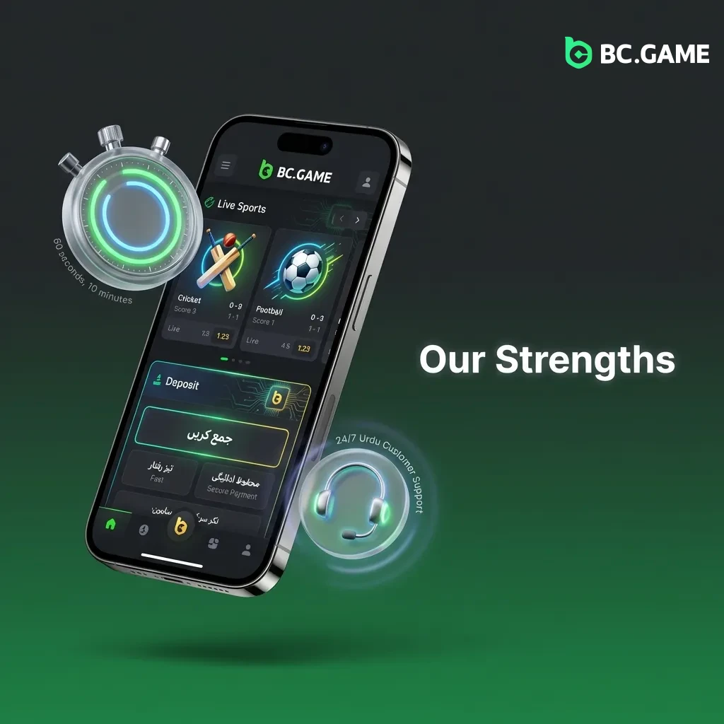 BC Game Pakistan strengths: instant deposits, crypto withdrawals, live cricket betting, Urdu support, mobile app