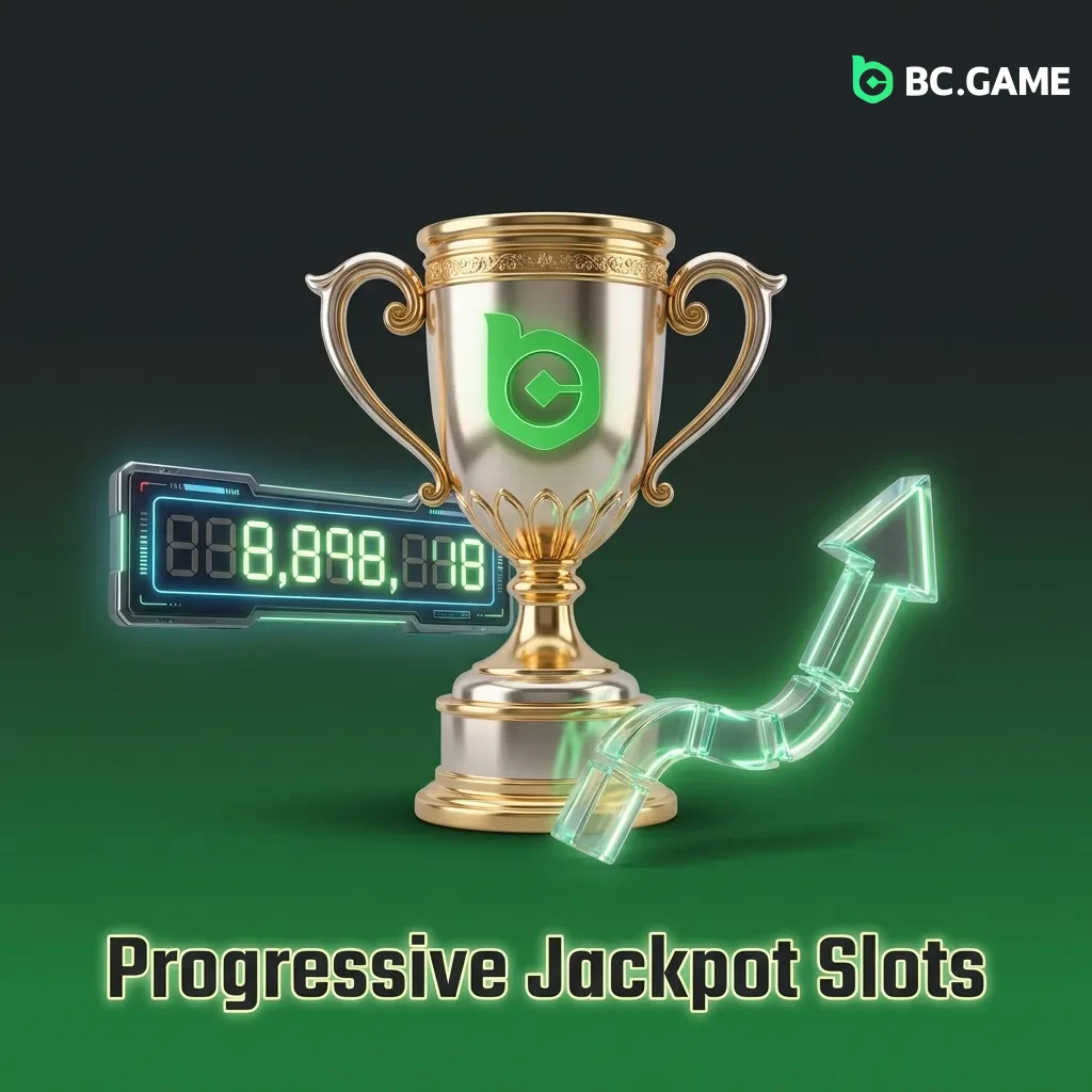 Progressive jackpot slot machine display showing growing prize pool with spinning reels and stacked coins