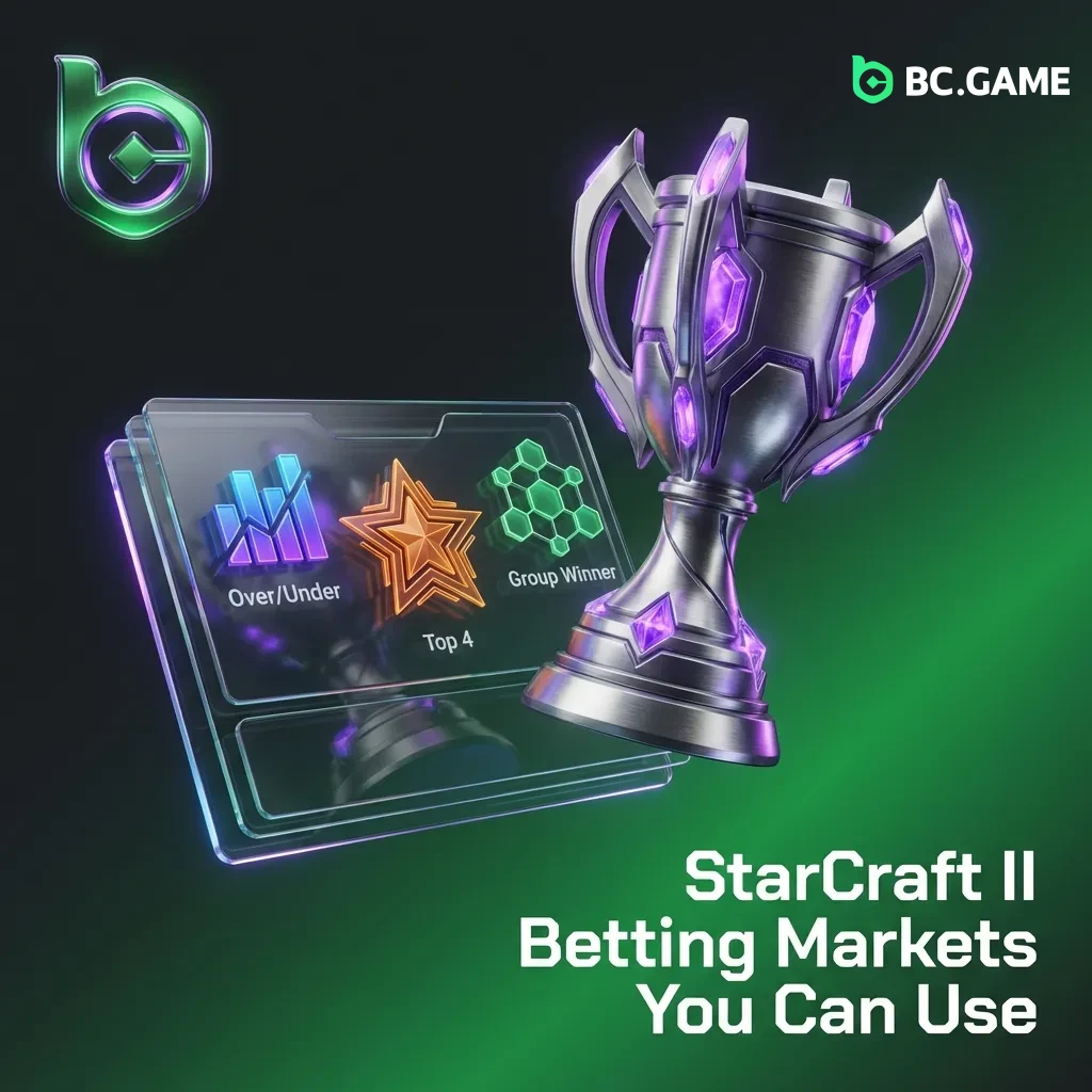 StarCraft II betting markets including match winner, map winner, correct score, and tournament outright options displayed
