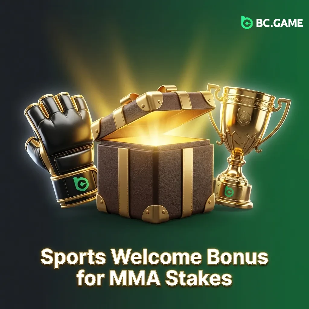New users claiming sports welcome bonus for MMA betting on BC Game with bonus credit and wagering options displayed.