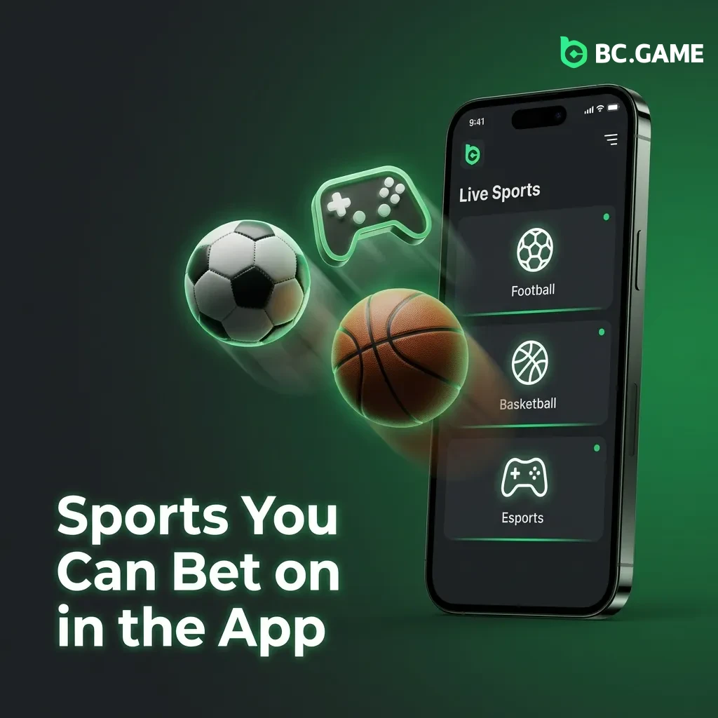 Mobile sports betting app showing multiple sports including football, basketball, tennis, cricket, and esports options.