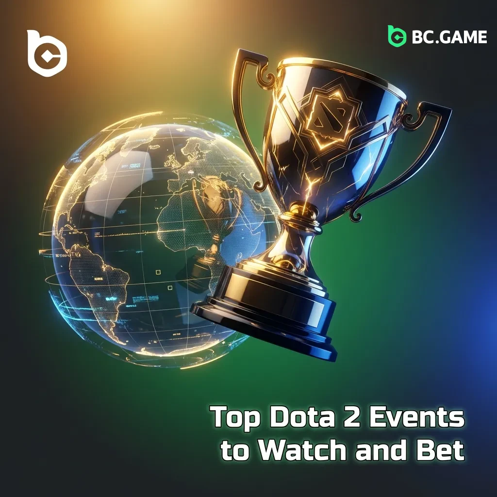 Dota 2 tournament logos and championship trophies displayed for major esports events including TI and ESL competitions