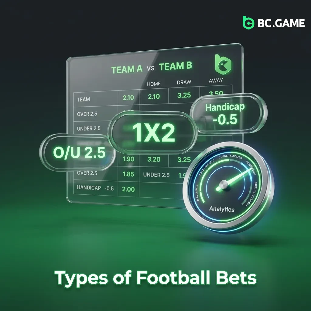 Various football betting options displayed, including match results, goal totals, handicaps, and player-specific markets.