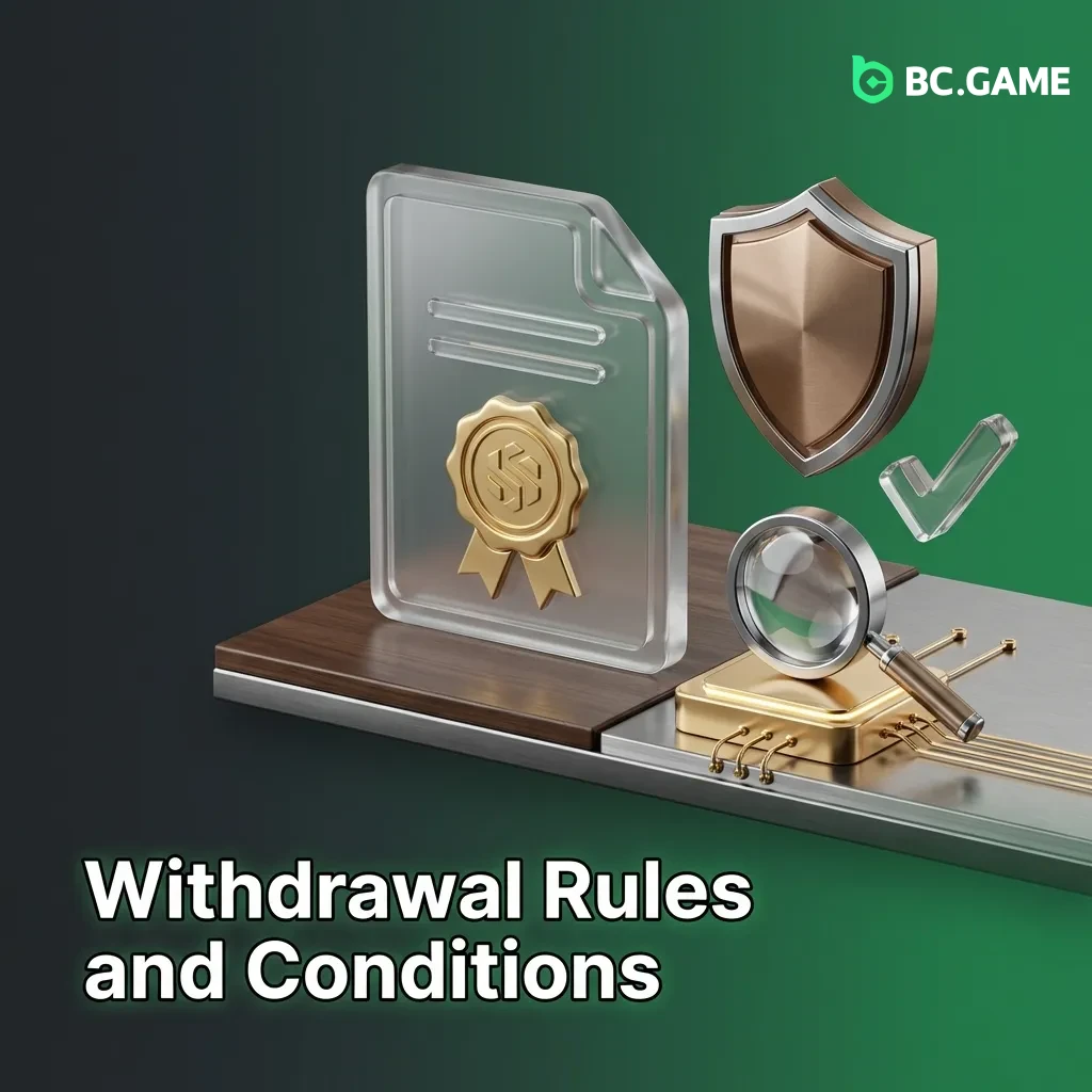 Checklist showing withdrawal rules including verification, payment methods, wagering requirements, and limits for Bangladesh players