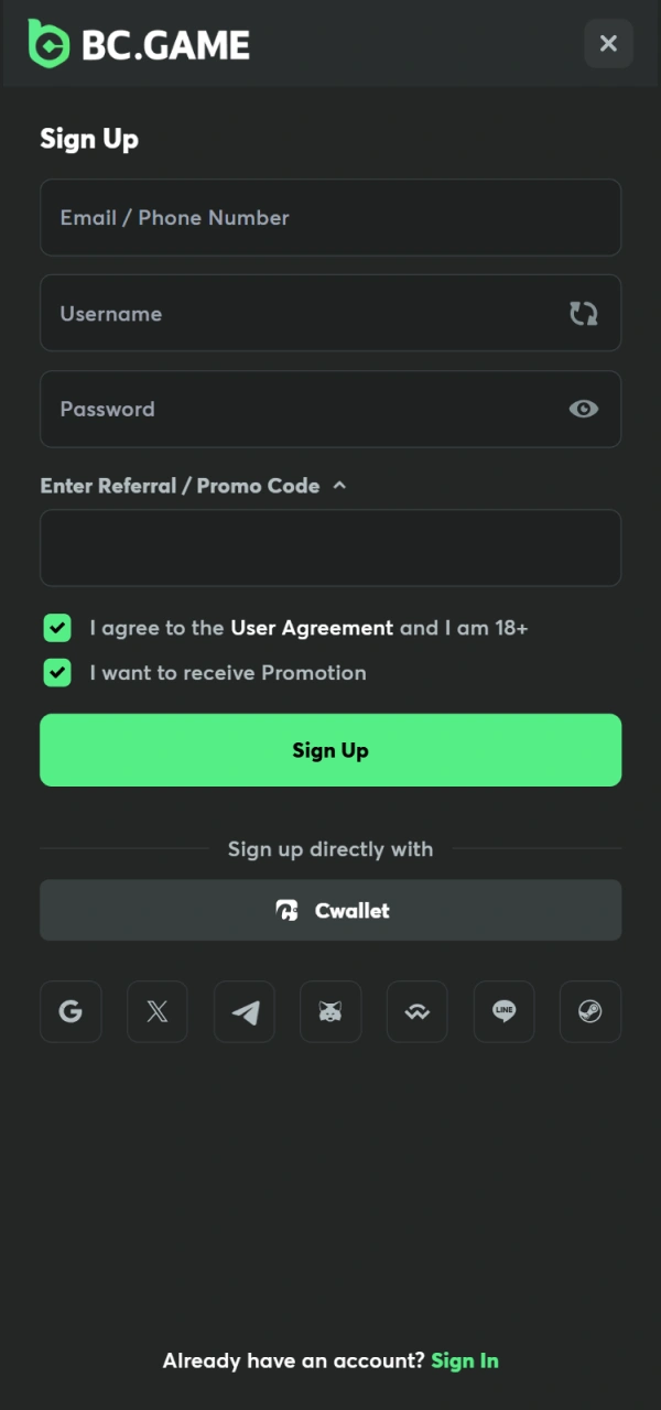 Access your profile through the BC Game iOS main menu.