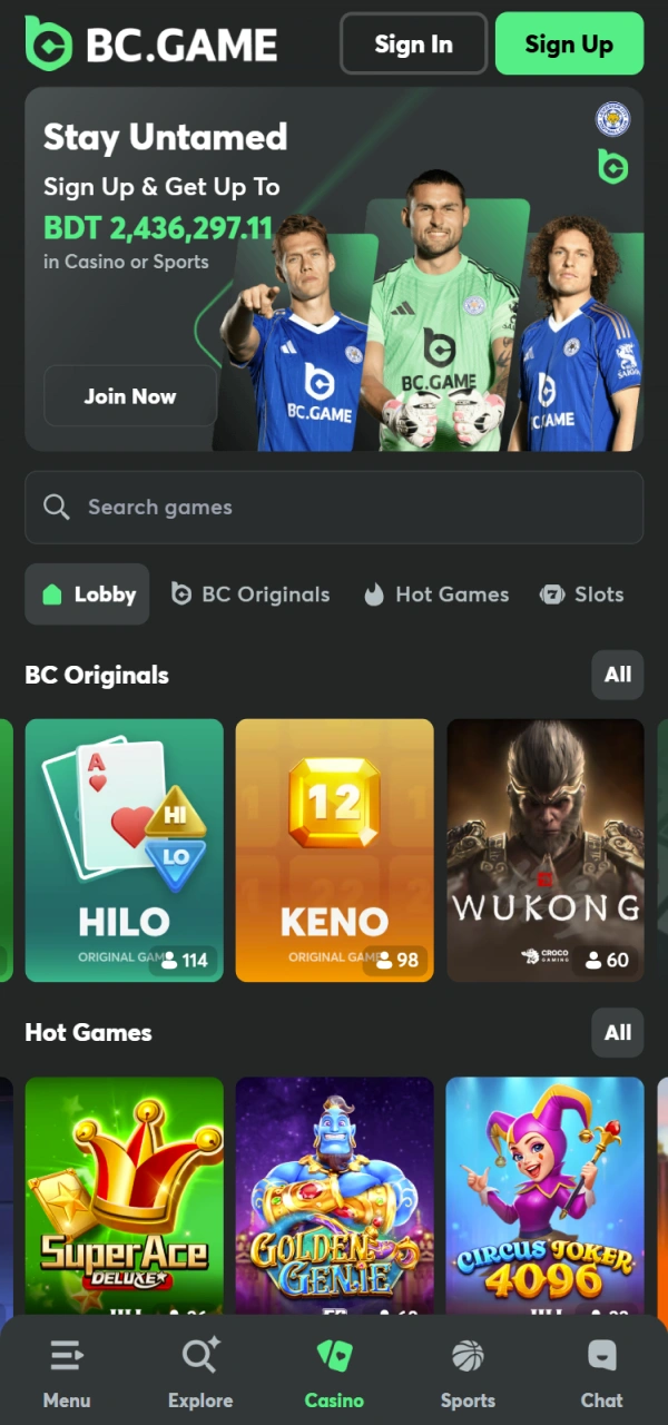 Start playing premium casino games on the BC Game iOS.